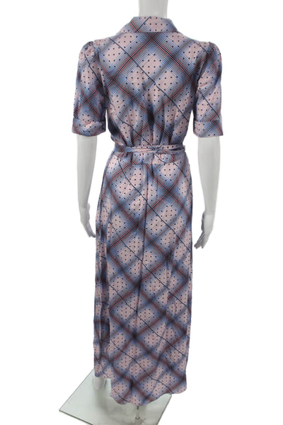 G. Mol New York Women Plaid Maxi Dress Collared Tie Short Sleeve Size 2