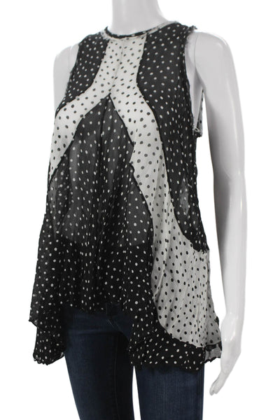 Zara Women Black Polka Dot Viscose Sleeveless Tunic Round Neck Size S