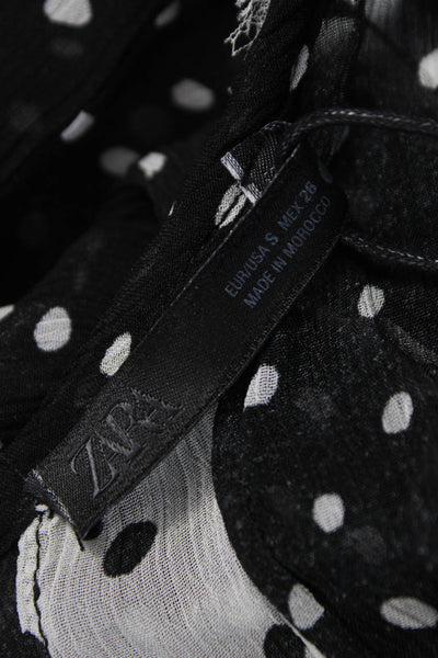 Zara Women Black Polka Dot Viscose Sleeveless Tunic Round Neck Size S