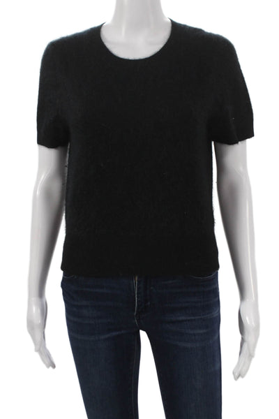 J Crew Women Cashmere Pullover Sweater Black Crew Neck Short Sleeve Size S