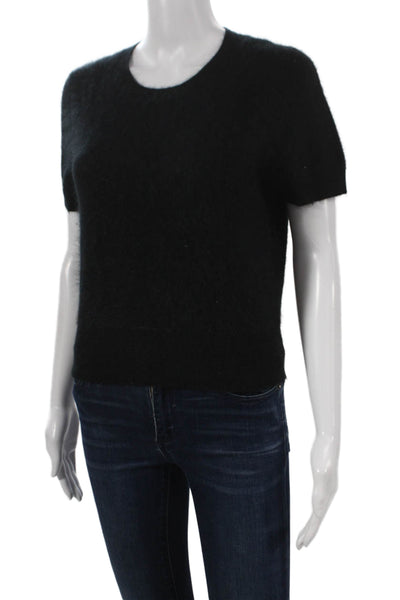 J Crew Women Cashmere Pullover Sweater Black Crew Neck Short Sleeve Size S