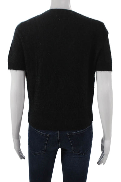 J Crew Women Cashmere Pullover Sweater Black Crew Neck Short Sleeve Size S