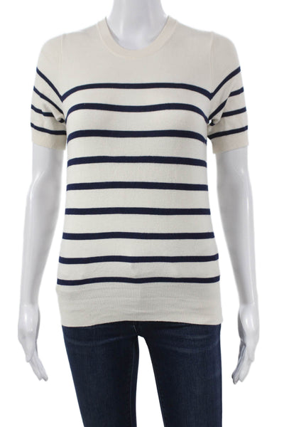 Zara Women Pullover Ivory Striped Viscose Crew Neck Short Sleeve Size S