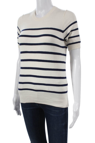 Zara Women Pullover Ivory Striped Viscose Crew Neck Short Sleeve Size S