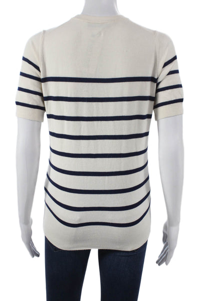 Zara Women Pullover Ivory Striped Viscose Crew Neck Short Sleeve Size S