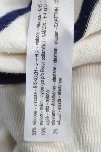 Zara Women Pullover Ivory Striped Viscose Crew Neck Short Sleeve Size S