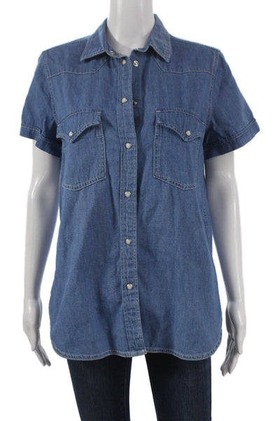 J Crew Womens Basic Collared Short Sleeve Cotton Button Up Blue Size 4
