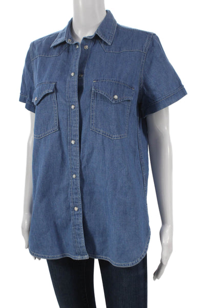 J Crew Womens Basic Collared Short Sleeve Cotton Button Up Blue Size 4