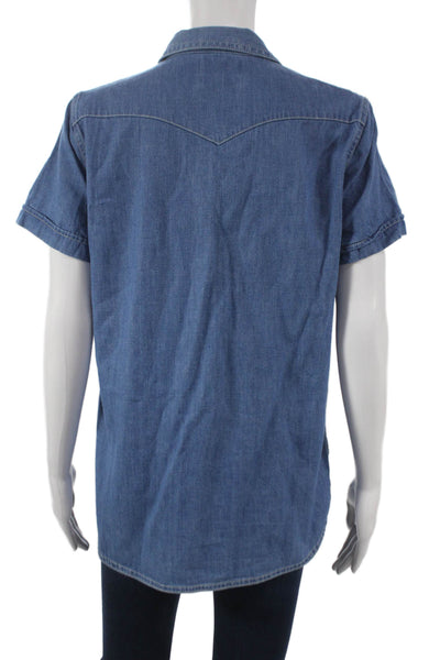 J Crew Womens Basic Collared Short Sleeve Cotton Button Up Blue Size 4