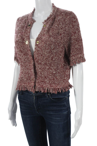 J Crew Womens Multicolor Cotton Short Sleeve Button Cardigan Round Neck Size S