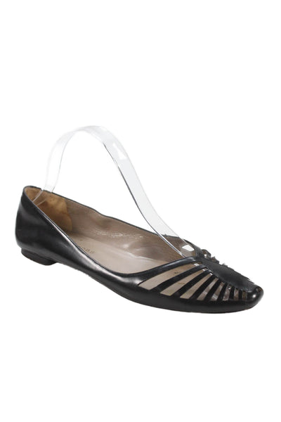 Marc Jacobs Womens Slip On Round Toe Caged Ballet Flats Black Leather Size 37