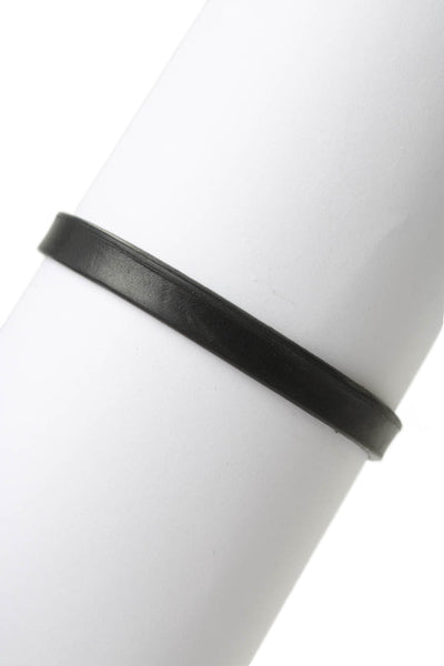 Hermes Womens Silver Tone Black Leather Behapi Single Tour Bracelet 9"