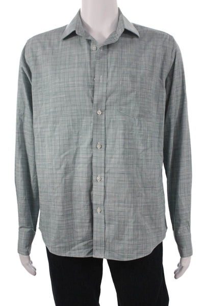 Untuckit Men Cotton Plaid Collared Button Up Shirt Blue Size L