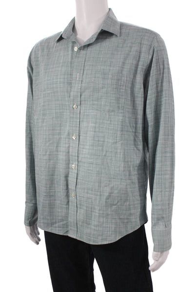 Untuckit Men Cotton Plaid Collared Button Up Shirt Blue Size L