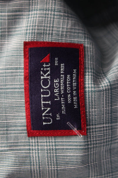 Untuckit Men Cotton Plaid Collared Button Up Shirt Blue Size L