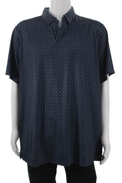 Rhone Mens Buttoned Polo Blue Polka Dot Short Sleeve Polyester Size 2XL
