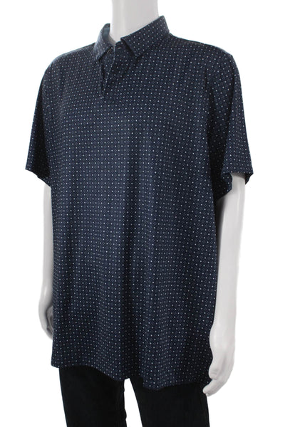 Rhone Mens Buttoned Polo Blue Polka Dot Short Sleeve Polyester Size 2XL