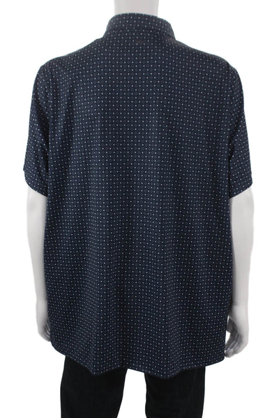 Rhone Mens Buttoned Polo Blue Polka Dot Short Sleeve Polyester Size 2XL