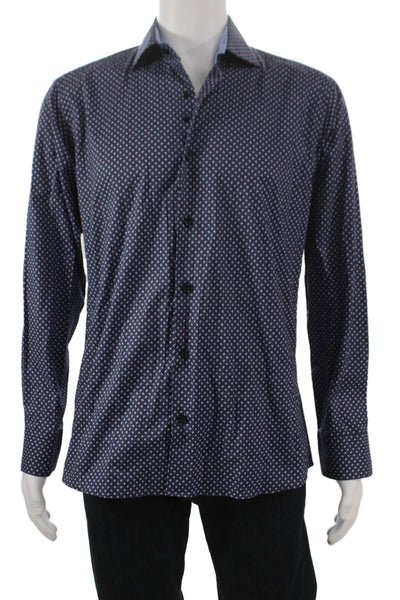 Bertigo Mens Cotton Paisley Print Button Up Shirt Navy Size M