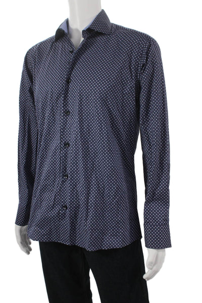 Bertigo Mens Cotton Paisley Print Button Up Shirt Navy Size M