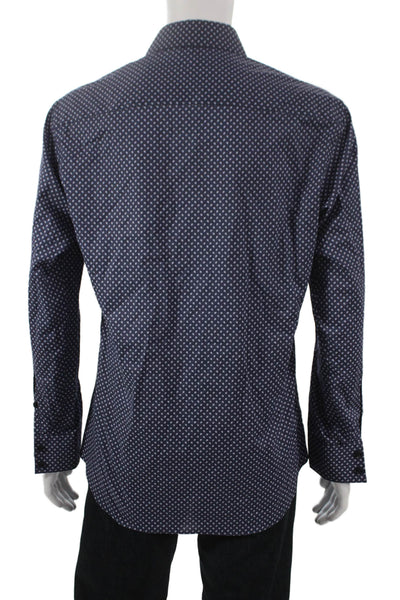 Bertigo Mens Cotton Paisley Print Button Up Shirt Navy Size M