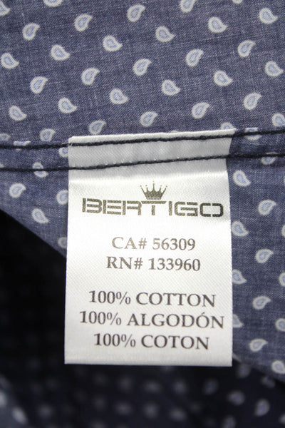 Bertigo Mens Cotton Paisley Print Button Up Shirt Navy Size M