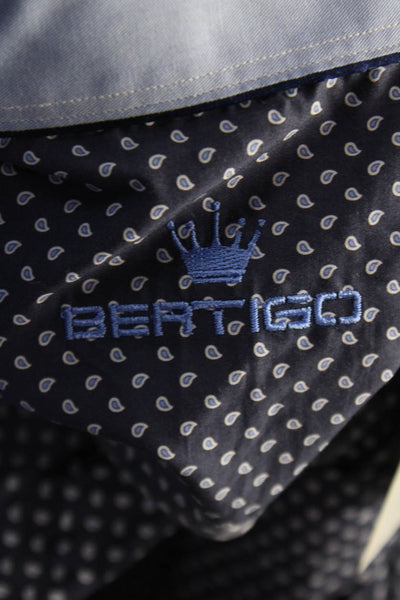 Bertigo Mens Cotton Paisley Print Button Up Shirt Navy Size M