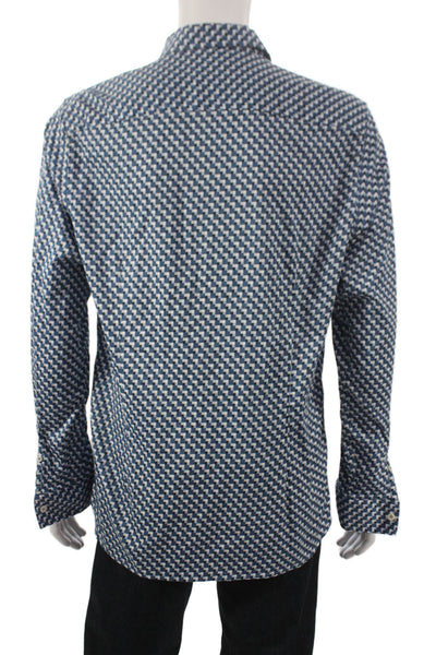 Ted Baker London Men Cotton Geometric Print Button Up Shirt Blue Size 5