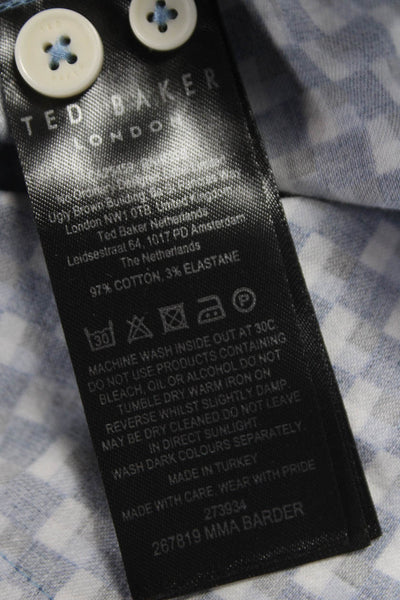 Ted Baker London Men Cotton Geometric Print Button Up Shirt Blue Size 5