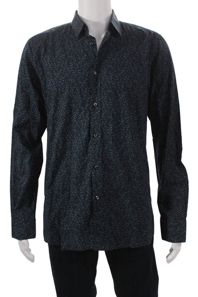 Hugo Hugo Boss Mens Cotton Abstract Button Up Shirt Navy Size L