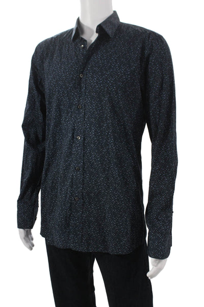Hugo Hugo Boss Mens Cotton Abstract Button Up Shirt Navy Size L