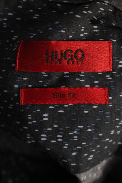 Hugo Hugo Boss Mens Cotton Abstract Button Up Shirt Navy Size L