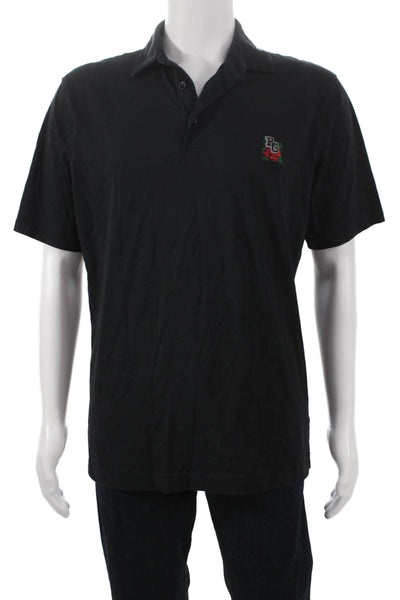 Robert Graham Mens Polo Collared Short Sleeve Black Cotton Size L