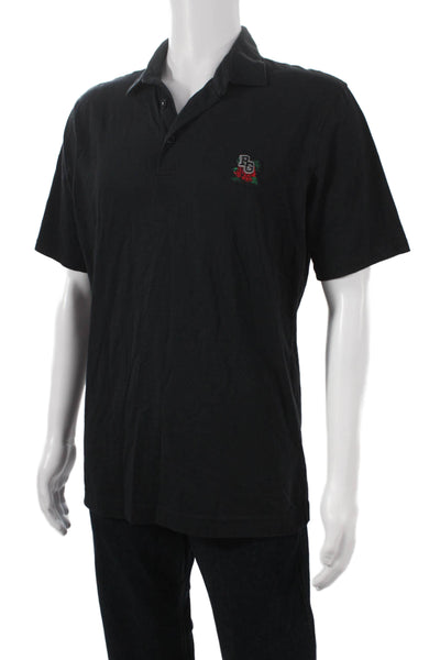 Robert Graham Mens Polo Collared Short Sleeve Black Cotton Size L