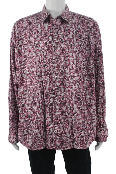 Robert Graham Men Cotton Geometric Print Button Up Shirt Purple Size 3XL