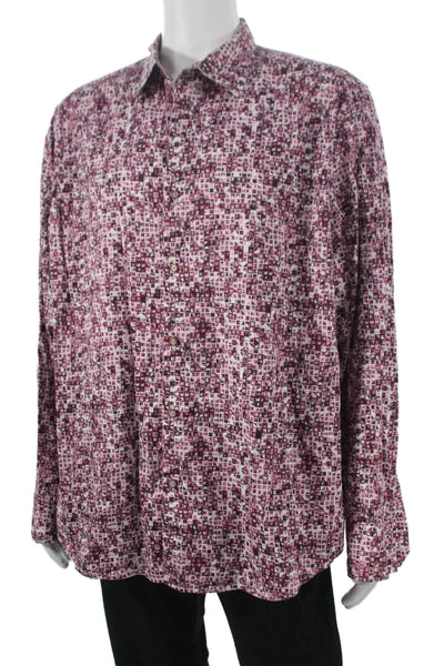 Robert Graham Men Cotton Geometric Print Button Up Shirt Purple Size 3XL