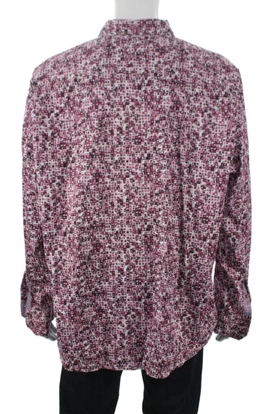 Robert Graham Men Cotton Geometric Print Button Up Shirt Purple Size 3XL