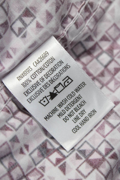 Robert Graham Men Cotton Geometric Print Button Up Shirt Purple Size 3XL