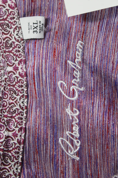 Robert Graham Men Cotton Geometric Print Button Up Shirt Purple Size 3XL