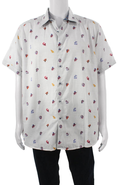 Robert Graham Men Cotton Abstract Collared Button Up Shirt White Size 3XL