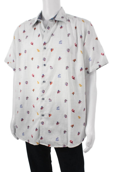 Robert Graham Men Cotton Abstract Collared Button Up Shirt White Size 3XL