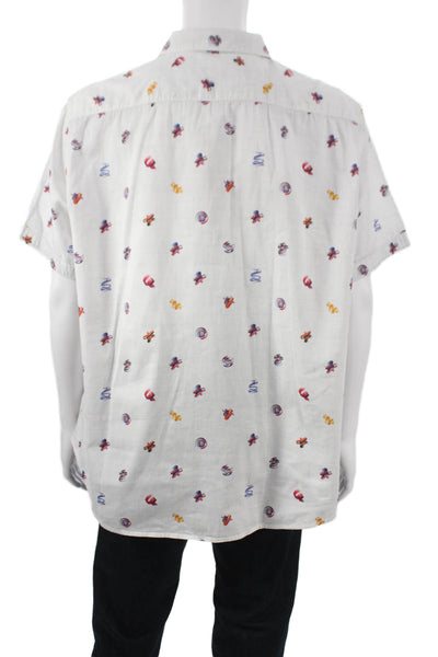 Robert Graham Men Cotton Abstract Collared Button Up Shirt White Size 3XL