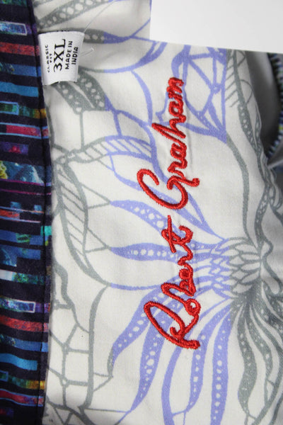 Robert Graham Men Cotton Abstract Collared Button Up Shirt White Size 3XL