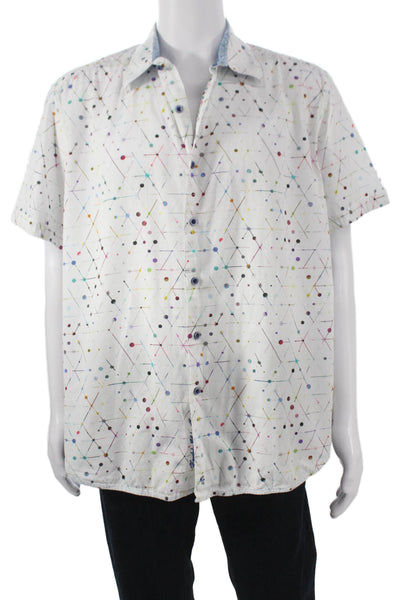 Robert Graham Mens Cotton Abstract Short Sleeve Button Up Shirt White Size 3XL