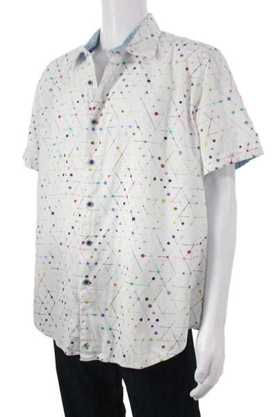Robert Graham Mens Cotton Abstract Short Sleeve Button Up Shirt White Size 3XL