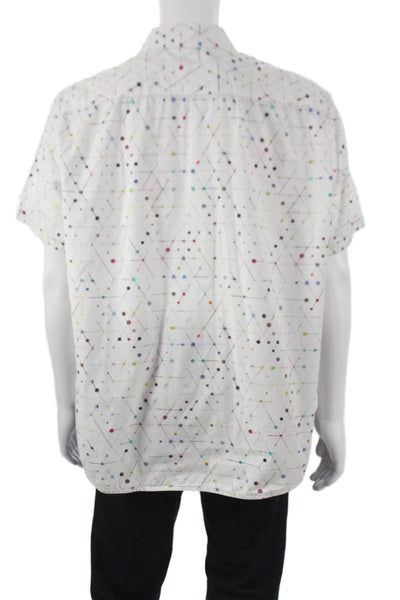 Robert Graham Mens Cotton Abstract Short Sleeve Button Up Shirt White Size 3XL