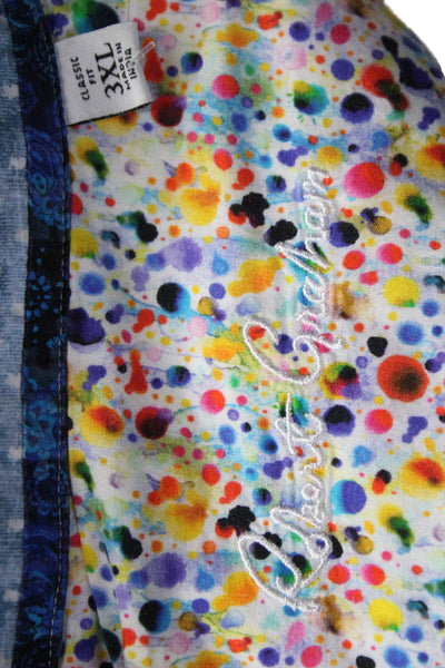 Robert Graham Mens Cotton Abstract Short Sleeve Button Up Shirt White Size 3XL