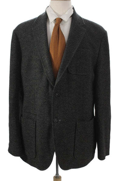 Black Brown 1826 Mens Blazer Gray Wool Herringbone Buttoned Size XL