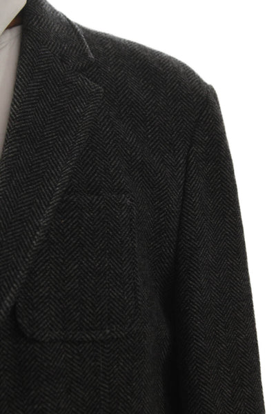 Black Brown 1826 Mens Blazer Gray Wool Herringbone Buttoned Size XL