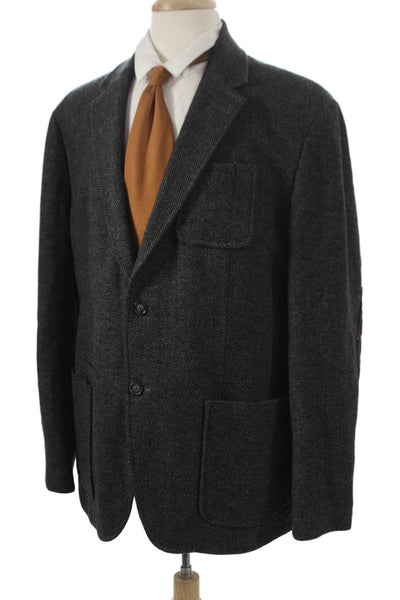 Black Brown 1826 Mens Blazer Gray Wool Herringbone Buttoned Size XL